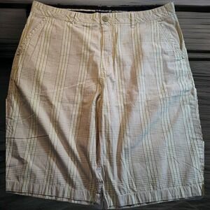 QuikSilver Shorts Men's‎ 38 Chino Plaid Beige Tan 11" Inseam Preppy Beach 1195